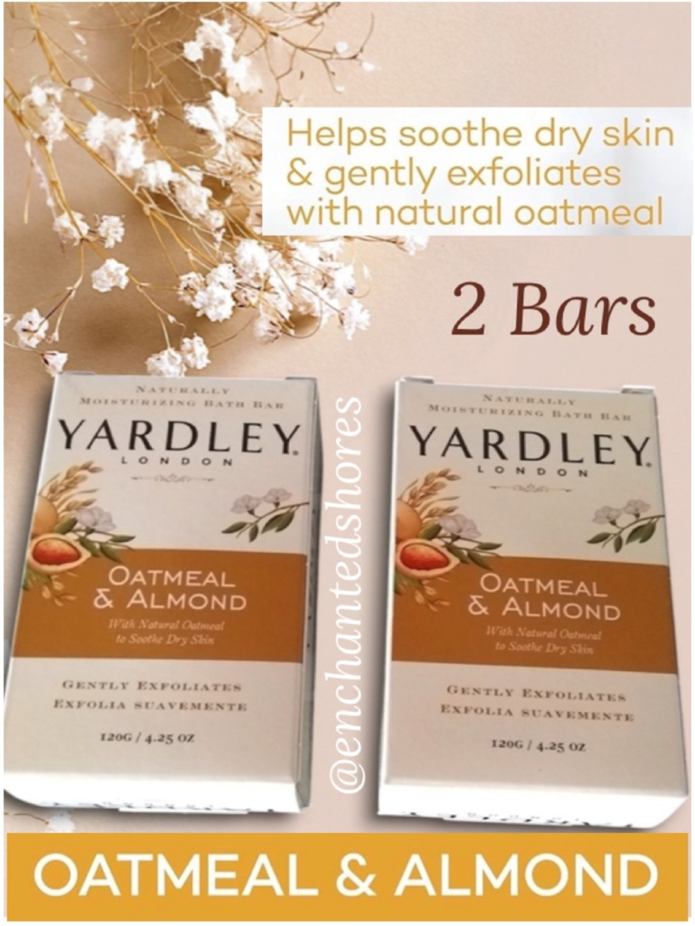 Yardley Of London Oatmeal and Almond Nourishing Bath Bar Luxury Beauty Soap 2 Pk